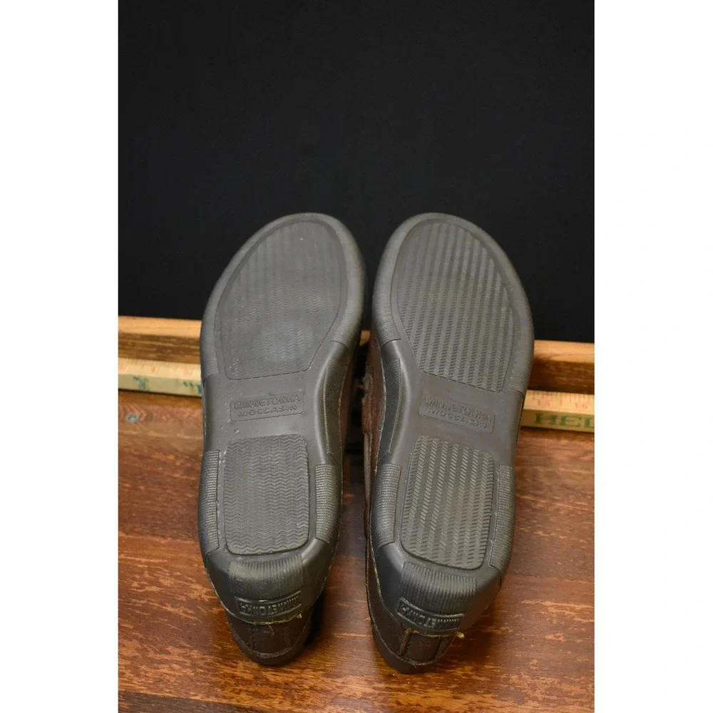 Minnetonka Moccasin Mens 13 Dark Brown Pebbled Leather Camp Mocs 702 Loafer